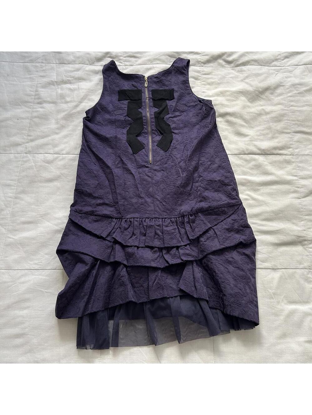 Axes Femme Purple Jacquard Sleeveless Dress Asymmetrical Ruffle Tulle Hem Size M